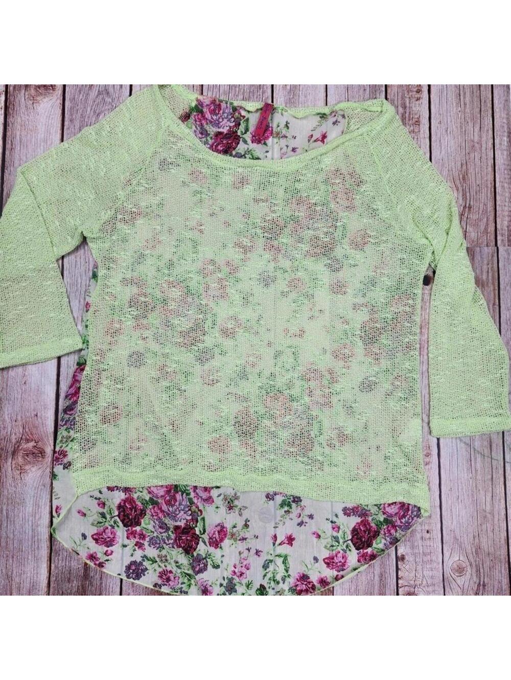 Feather Branch Women's 3/4 Sleeve Sheer Green Mesh Floral Blouse Size 2X